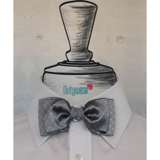 Bow Tie - Metallic Silver Polka Dots