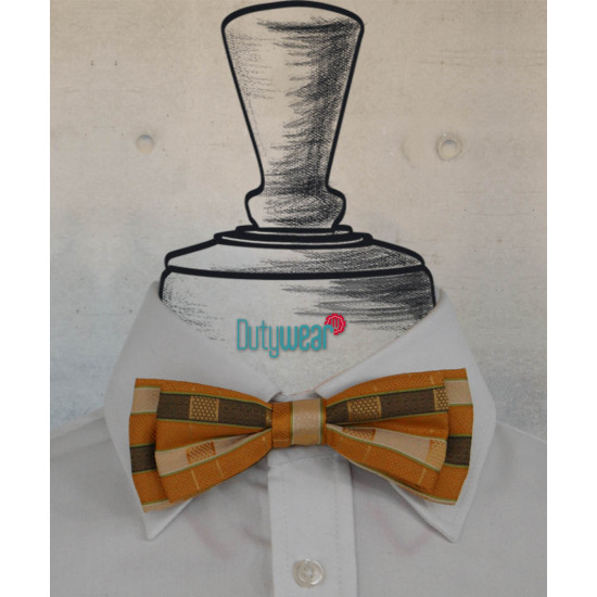 Skinny Bow Tie - Orange-Gold Geometrical Pattern