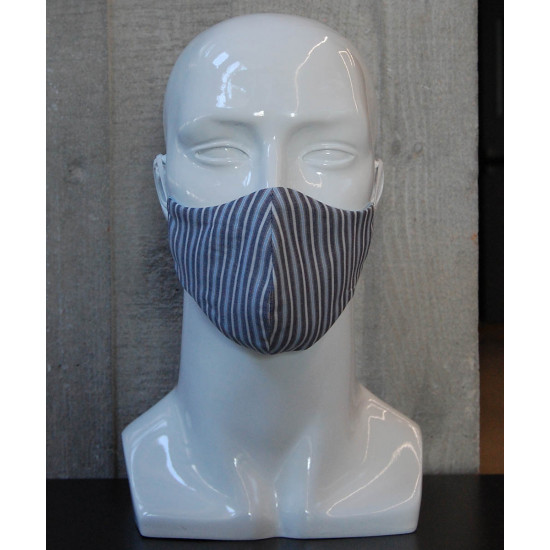 Washable Face Mask -  Blue Grey Stripes