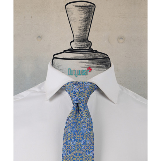 Necktie - Oriental Pattern in Sky Blue and Gold