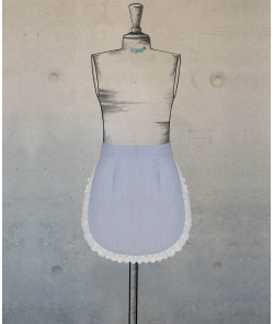 Round Waist Apron - Blue-White Pinstripes With Lace