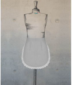 Round Waist Apron - Grey-White Pinstripes With Lace