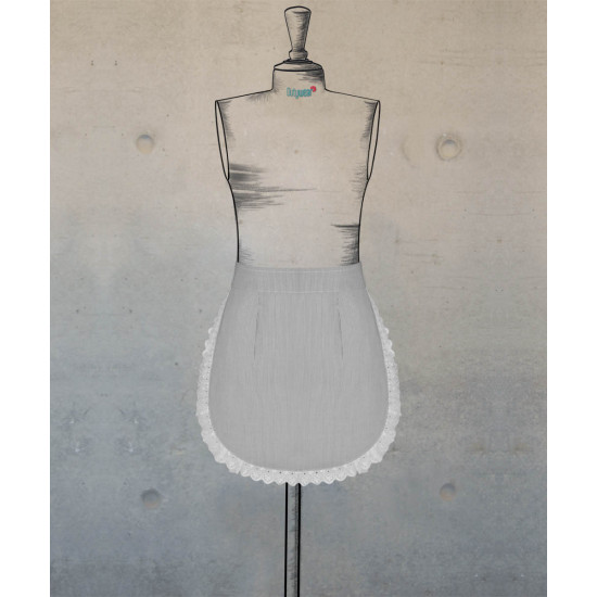 Round Waist Apron - Grey-White Pinstripes With Lace