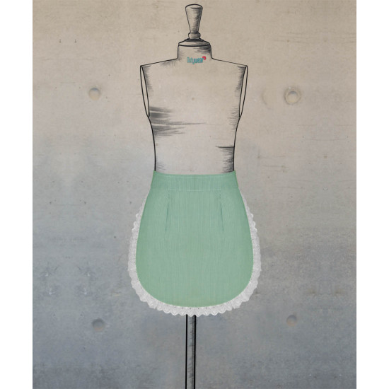 Round Waist Apron - Green-White Pinstripes 