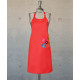 Female Bib Apron - Flowered Embroidery - Coral