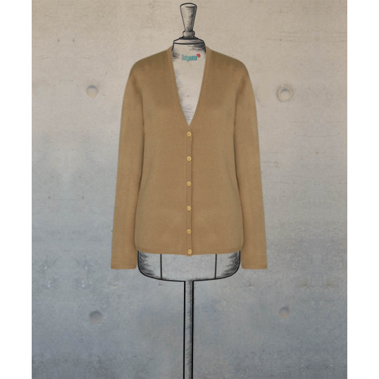 Female V Neck Cardigan - Khaki