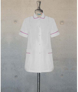 Female Tunic With Round Collar - White With Fuchsia Details