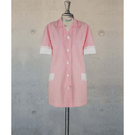 Female Tunic With Classic V-Neck - Pink Stripes