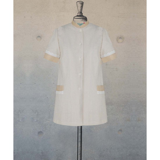 Female Tunic With Mandarin Collar - Beige Pinstripes