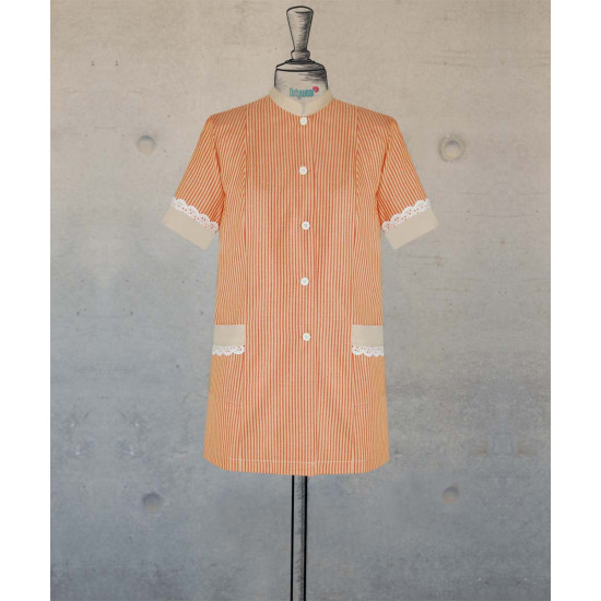 Female Tunic With Mandarin Collar - Orange Beige Stripes