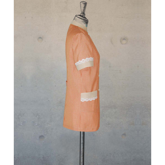 Female Tunic With Mandarin Collar - Orange Beige Stripes