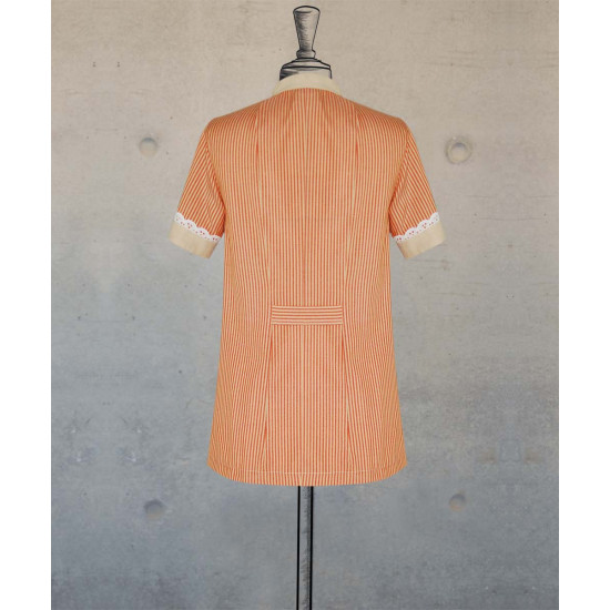 Female Tunic With Mandarin Collar - Orange Beige Stripes