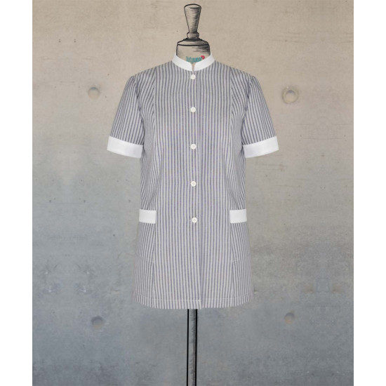 Female Tunic With Mandarin Collar - Purple Grey Stripes