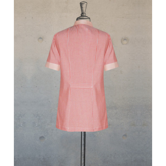 Female Tunic With Mandarin Collar - Salmon Stripes