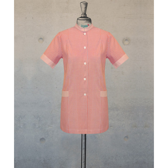 Female Tunic With Mandarin Collar - Salmon Stripes