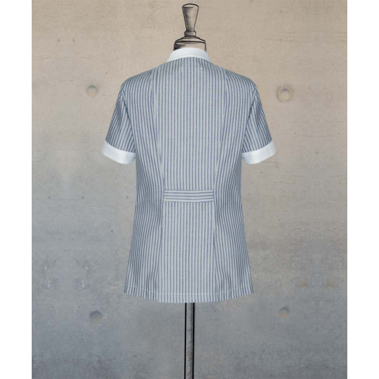 Female Tunic With Mandarin Collar - Blue White Stripes