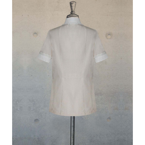 Female Tunic With Round Collar - Beige Pinstripes