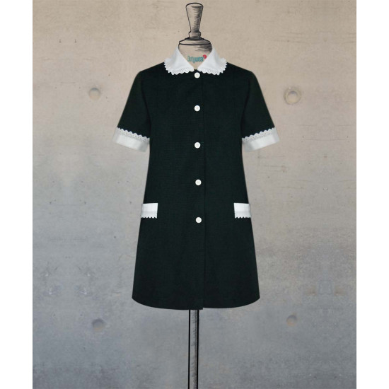 Female Tunic With Round Collar - Black-Green Houndstooth 
