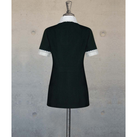 Female Tunic With Round Collar - Black-Green Houndstooth 