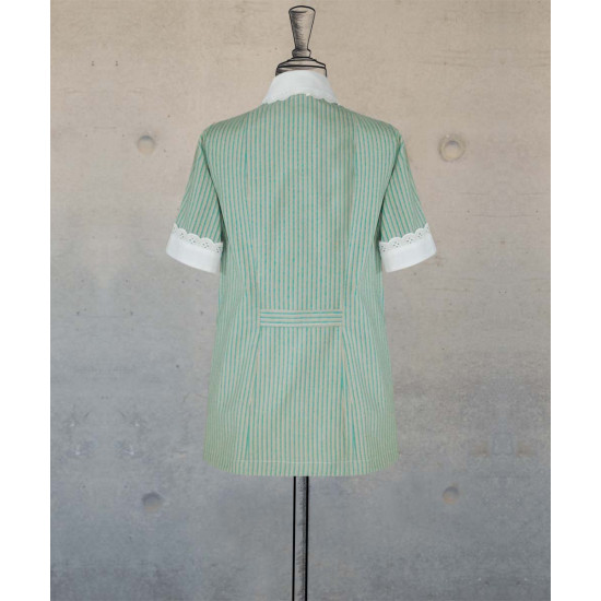 Female Tunic With Round Collar - Green Beige Stripes