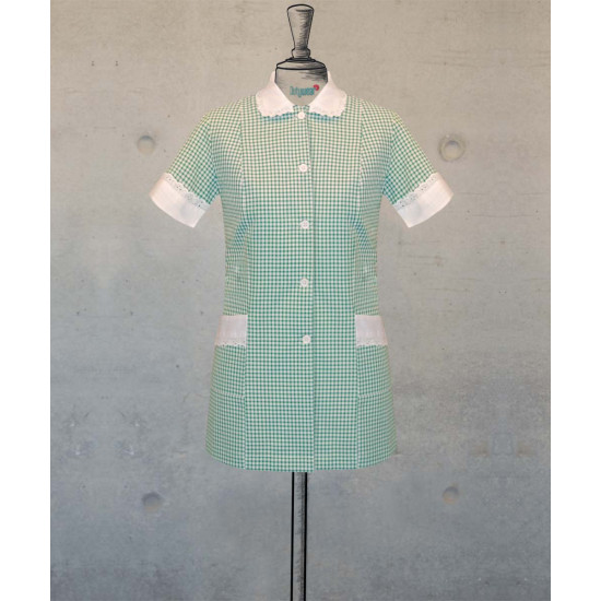 Female Tunic With Round Collar - Green Checks