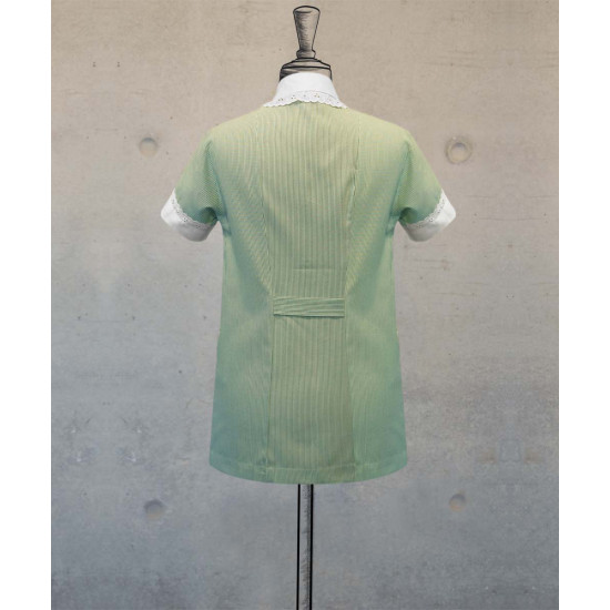 Female Tunic With Round Collar - Green Pinstripes