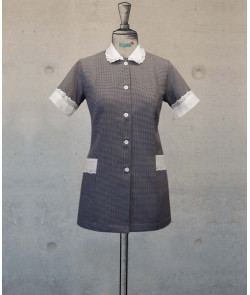 Female Tunic With Round Collar - Navy Houndstooth