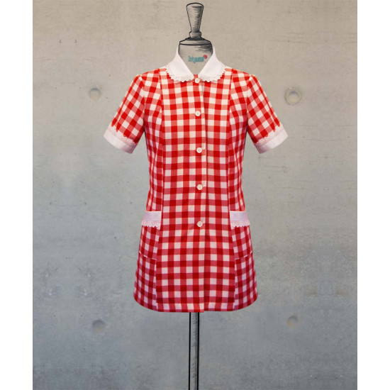 Red Checks Housekeeping Set With Matching Apron