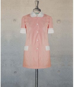 Female Tunic With Round Collar - Red Pinstripes