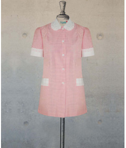 Female Tunic With Round Collar - Small Pink Checks