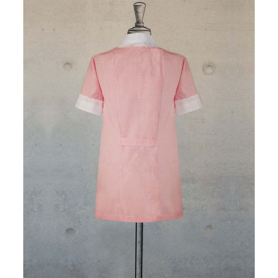 Female Tunic With Round Collar - Small Pink Checks