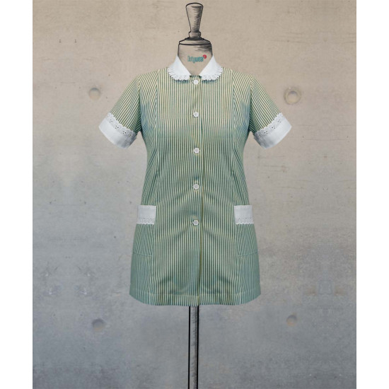 Female Tunic With Round Collar - Green Stripes