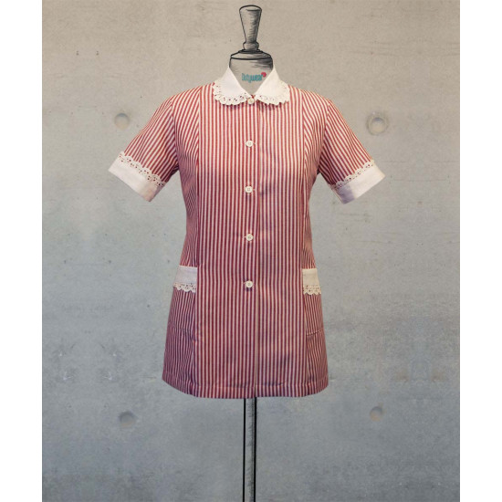 Female Tunic With Round Collar - Wine Stripes