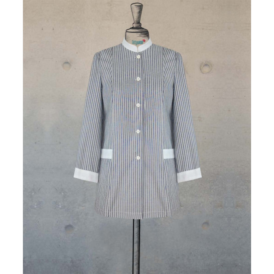 Female Tunic With Mandarin Collar - Blue White Stripes