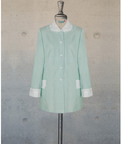 Female Tunic With Round Collar - Green Pinstripes