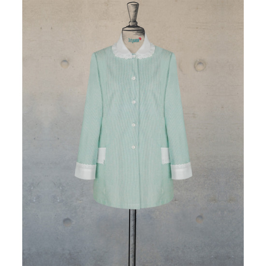 Female Tunic With Round Collar - Green Pinstripes