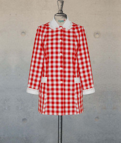 Female Tunic With Round Collar - Red Checks
