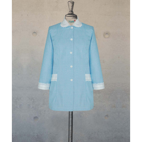 Female Tunic With Round Collar - Sky blue-White Houndstooth