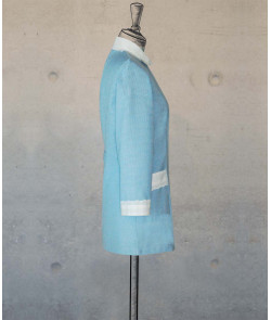 Female Tunic With Round Collar - Sky blue-White Houndstooth