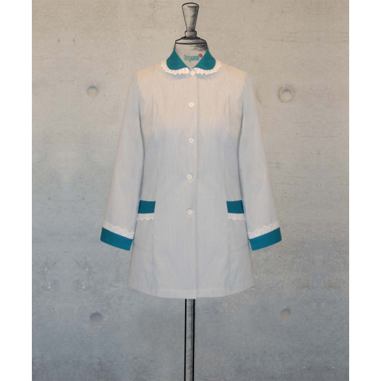 Female Tunic With Round Collar - Turquoise  Stripes