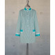 Female Tunic With Round Collar - Green Stripes  & Aqua 