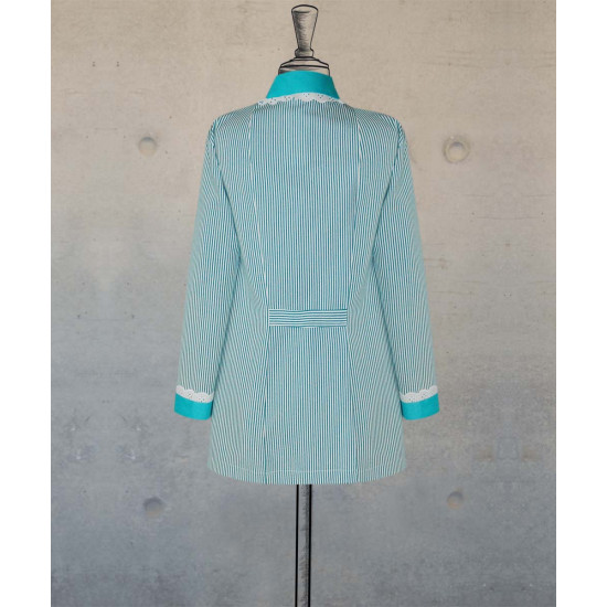 Female Tunic With Round Collar - Green Stripes  & Aqua 