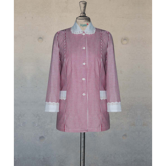 Female Tunic With Round Collar - Wine Stripes