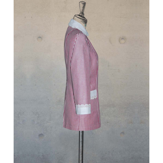 Female Tunic With Round Collar - Wine Stripes