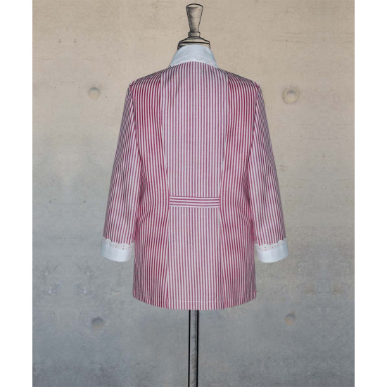 Female Tunic With Round Collar - Wine Stripes