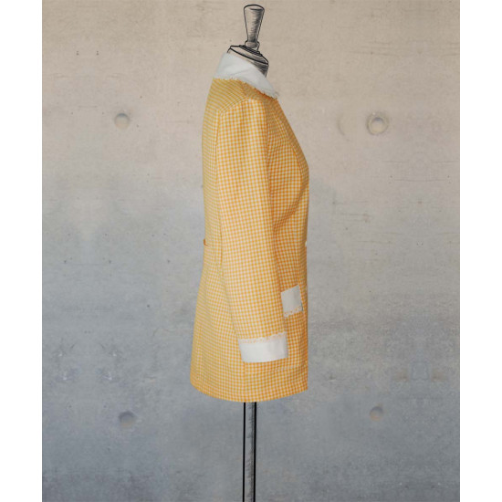 Female Tunic With Round Collar - Yellow Checks