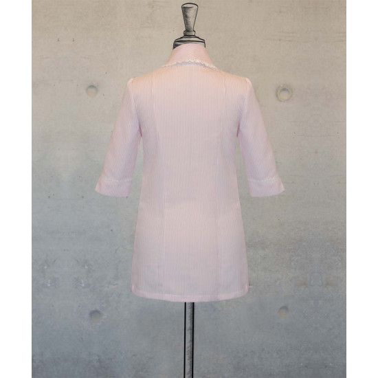 Female Tunic With Shawl Collar - Baby Pink Stripes