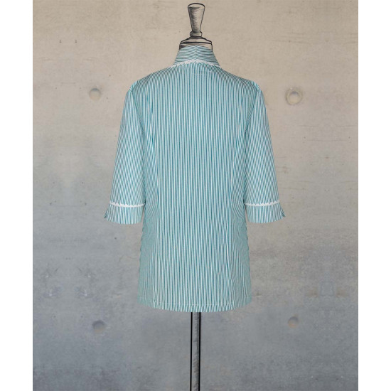 Female Tunic With Shawl Collar - Green Stripes