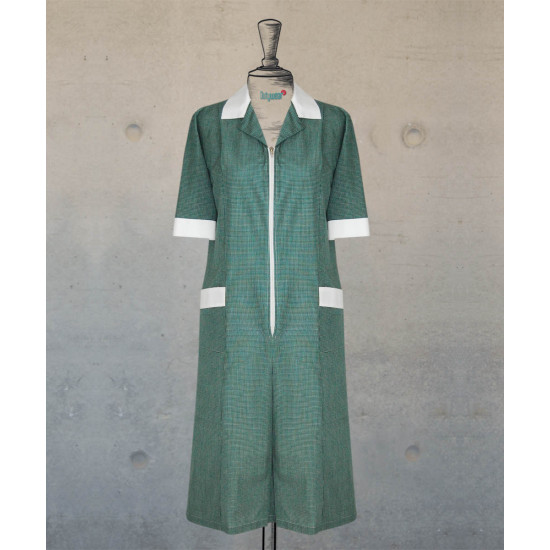 Dress - Zippered -  Green Checks