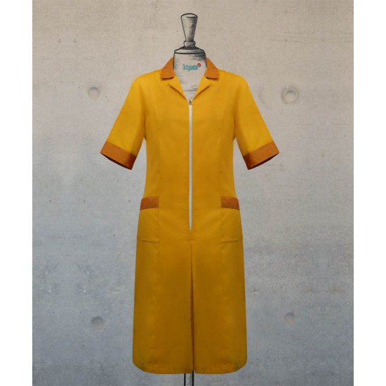 Dress - Zippered -  Mustard